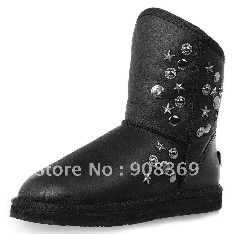hot classic 5829 With New Security Hologram !100% Genuine Australia sheepskin winter snow rivet boots Down shoe,Metal black