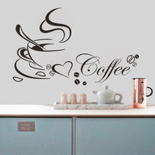 Coffee cup with heart vinyl quote Restaurant Kitchen removable wall Stickers DIY home decor wall art MURAL Drop Shipping
