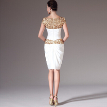 2014 O Neck Sheath Knee Length White Chiffon Applique Cocktail Dresses Short Semi Formal Dresses Vestidos