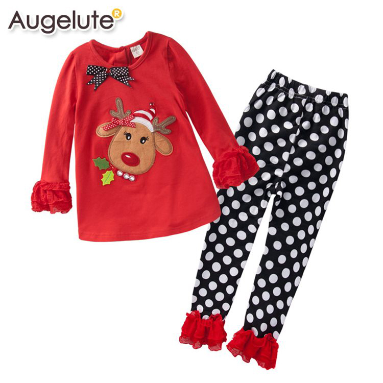Retail New 2014 Brand Children Christmas clothes baby girls Clothing sets shirt +pants New Year kids clothes sets girls outfits