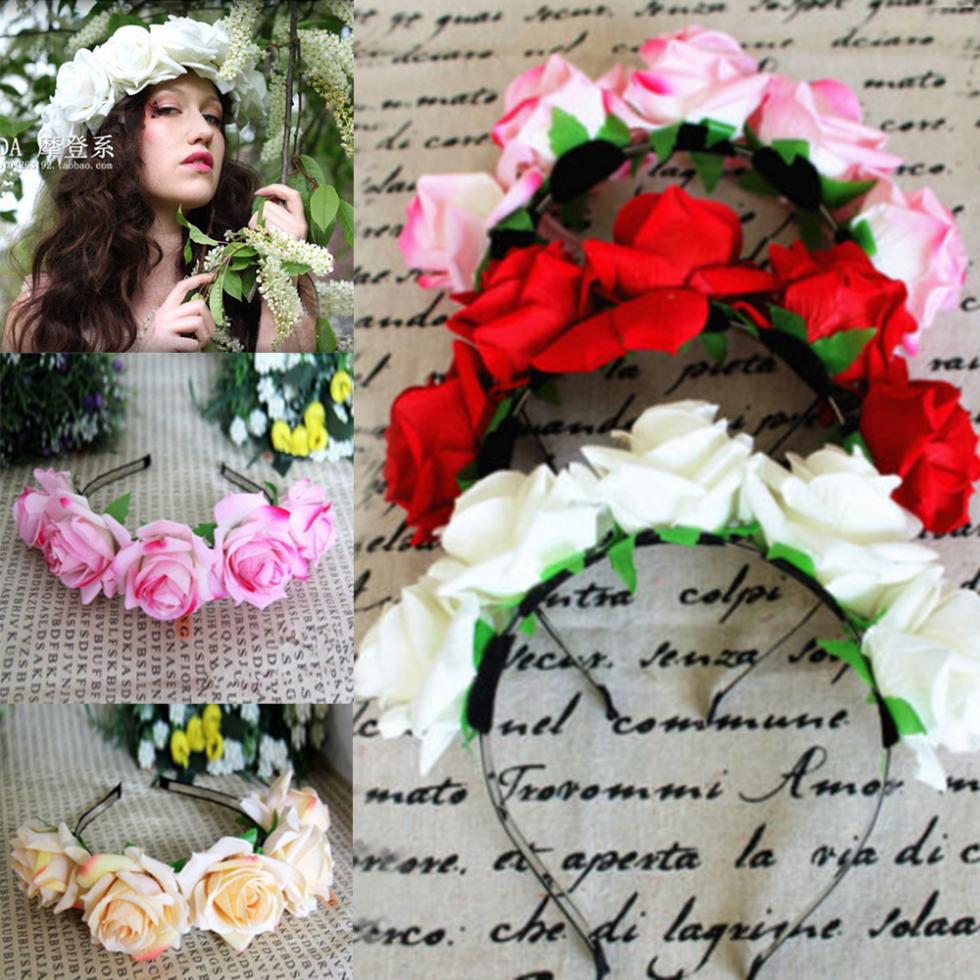 Rose Floral Flower Garland Crown Headband Hair Band Bridal Festival Holiday Headwear