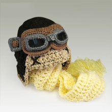 Cartoon series pilot hat–100% Handmade Baby Boy Crochet Avaitor Hat Pilot Caps in Brown and Gray for Christmas Gift
