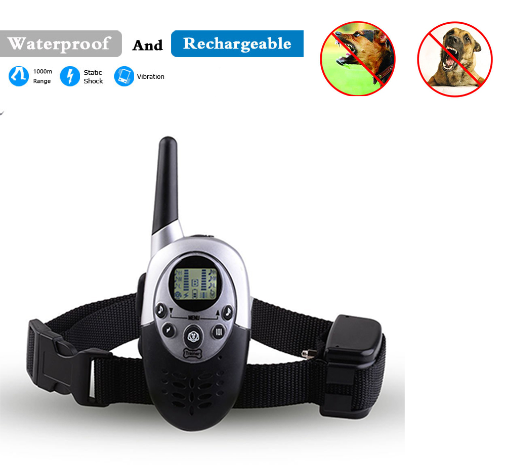 1000M Waterproof Rechargeable LCD Remote Pet Dog Training Collar Electric Shock Large Trainers Control Mascotas vibrador anti