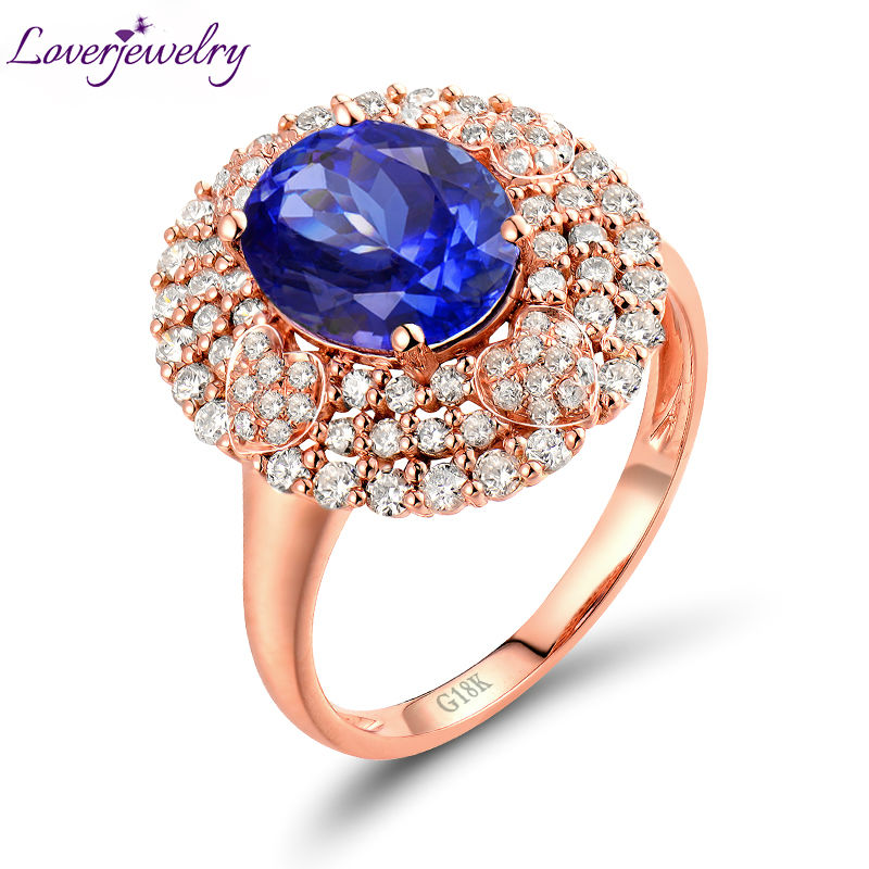 0 : Buy Genuine Blue Tanzanite Ring Real Diamonds In Solid 18K Rose Gold ...