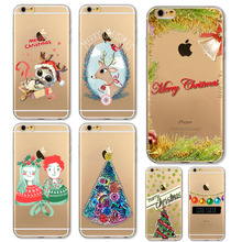 Free Shipping Phone case For iPhone 6 6s Transparent Soft Ultra Thin Back Cover Cartoon Christmas Reindeer Tree Animals WHD1533