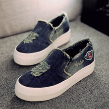 New Womens Flats 2015 Casual Jean Carves Casual Slip-On Round Toe Thick Sole Vintage Shoes KJ174