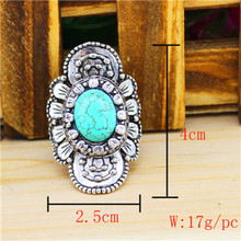 Vintage Look Tibet Antique Silver Alloy Retro Craft Curved Flower Adjustable Turquoise Rings TR77