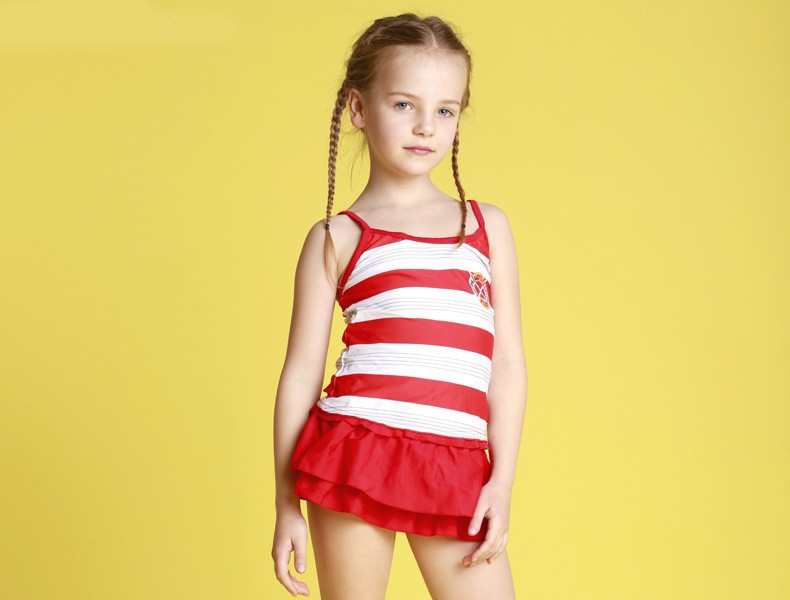 RED stripes kids girls swimwear one piece swimsuit for summer beach wear 1