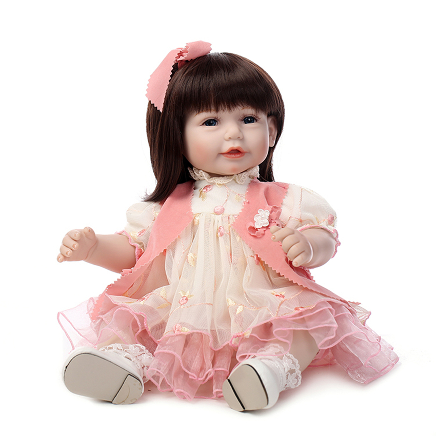 New arrival 20 inch soft vinyl reborn baby girl doll toy with lovely princess pink dress