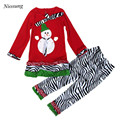 Niosung New Kids Child Girls Christmas Party Snowman Bowknot Long Sleeve Tops Long Pant