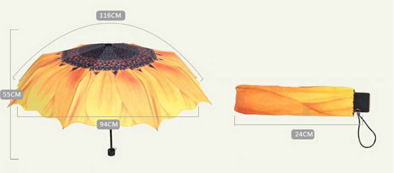 Sunflower Umbrella Rain Women Three Folding Sunny Rainy Non-automatic Pongee Anti UV Parasol Female Umbrella Light Umbrellas (18)