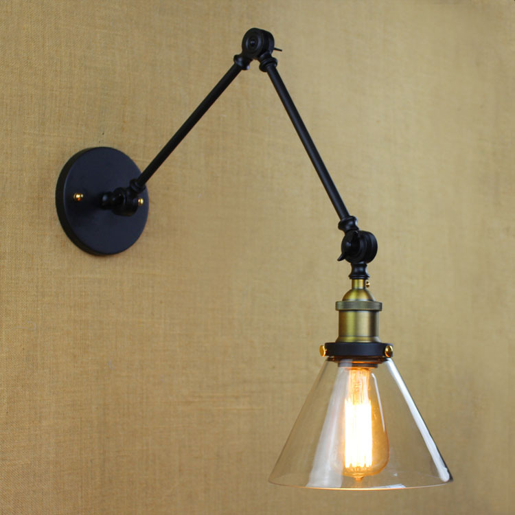 Arm Length 35cm*2 and more,40W Edison Bulb Loft Vintage Wall Light with Clear Glass Lampshade ...