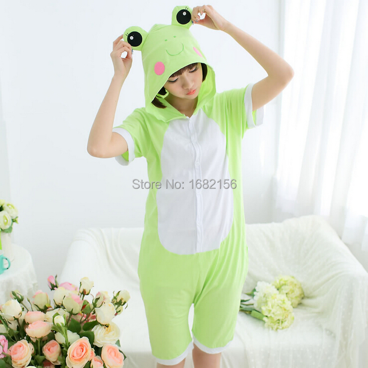 Frog Pajamas 100% Cotton Short Sleeves Anime Cartoon Animal Summer Onesies Unisex Frog Pyjamas Sleepwear For Adults 4.jpg