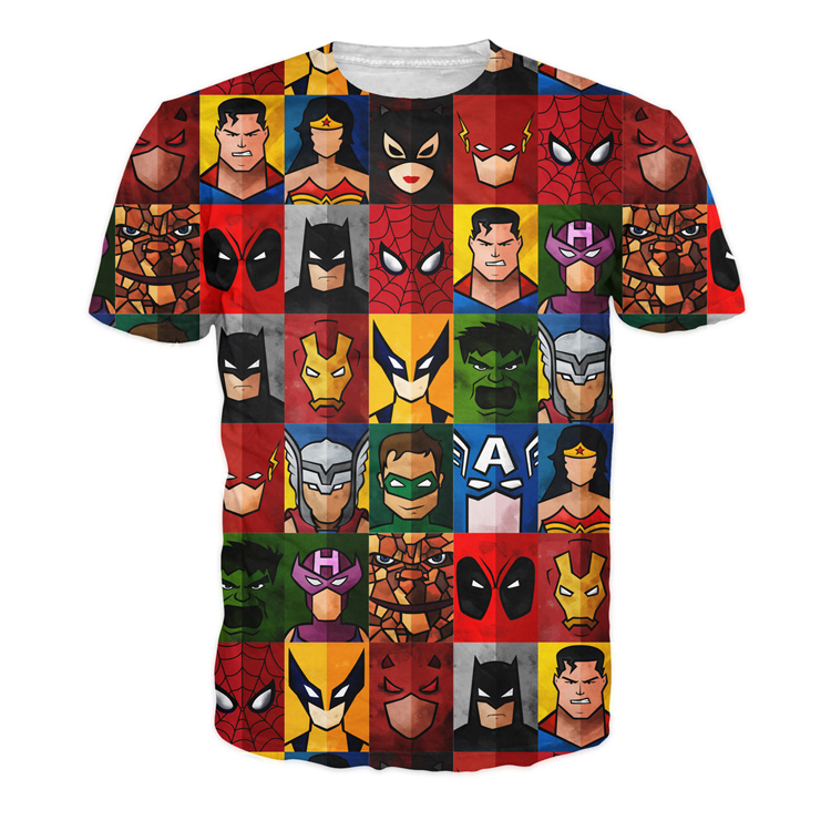 Drop Ship Newest Hipster 3D t shirt Funny Superhero Minimalism T Shirt Deadpool Superman Spider Man