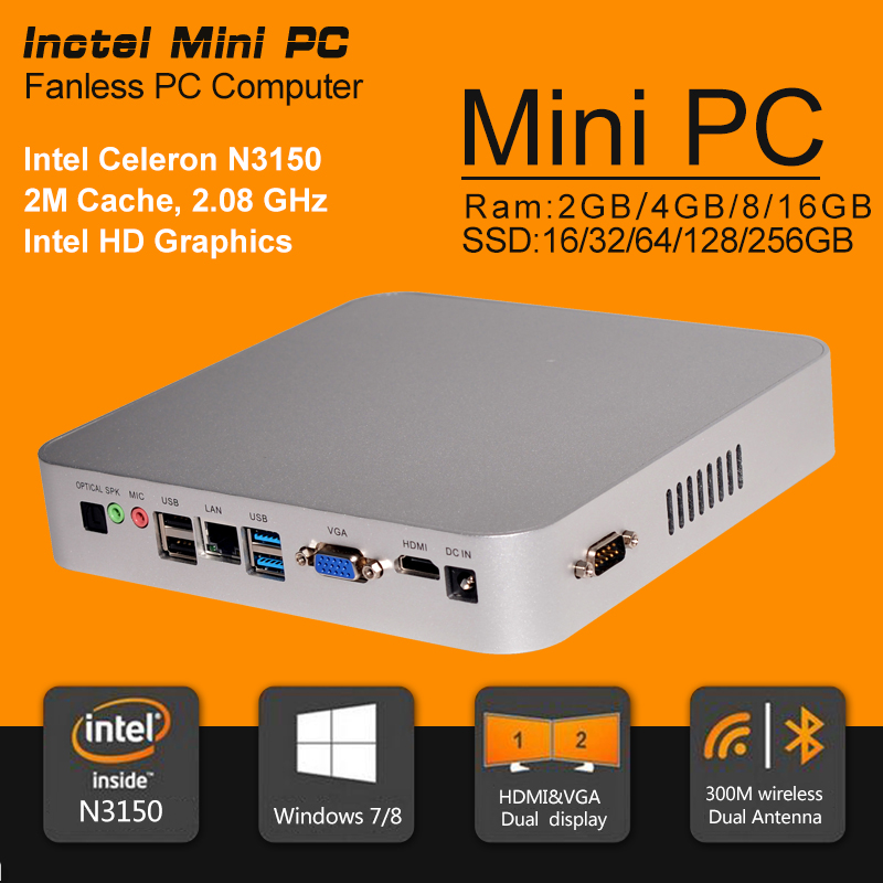 Partaker B7 Mini PCs N3150 Quad Core 4 Threads Fanless Industrial Mini PC Celeron Win7 Desktop