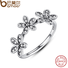 Genuine 100% 925 Sterling Silver Dazzling Daisy Stackable Ring Clear CZ Flower Appropriate With Pandora Jewellery Reward PA7126