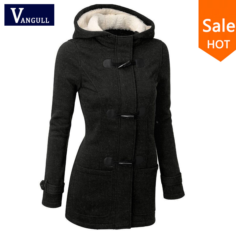 Autumn Hooded Horn Button Coat Women Winter Parkas Sport Grey Outwear 2015 New Fashion Long Women