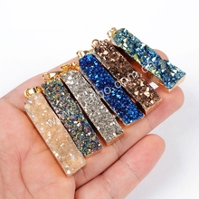 Fashion Jewelry Gold Plated Rectangle Natural Agate Titanium Druzy Bar Pendant Bead Making Necklace G0651