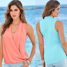 Blouse Shirts Fashion Women Lady Summer Vest Top Sleeveless V Neck Shiffon White Blue Quality Casual Tank Tops Blouse 2016