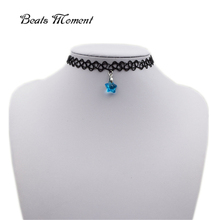 Star Pendant Necklace Choker Tattoo 2016 New Fashion Multicolor Crystal Star Necklace Black Tattoo Chokers Necklaces