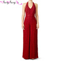 Red Mermaid Evening Dresses Elegant Siamese Trousers Mother of The Bride Pant Suits 2016 Vintage Lace