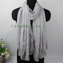 Elegant Fashion Women Girl s Flower Mesh Trim Solid Color Soft Long Scarf Shawl Wrap Stole