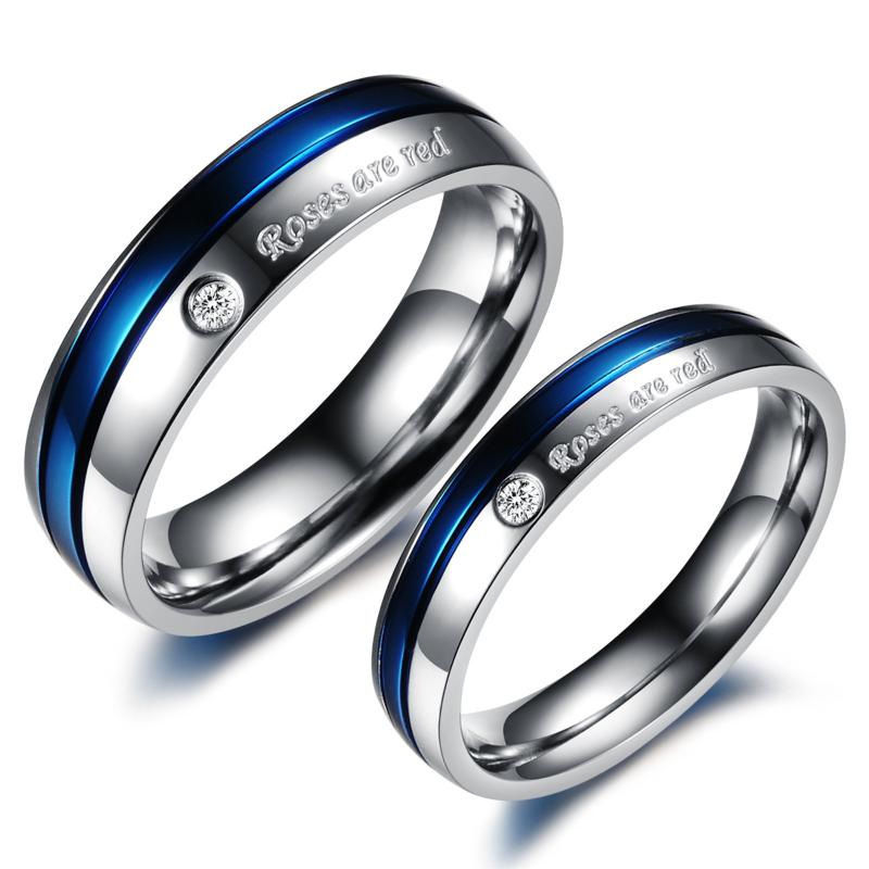 fashion white blue rhinestone super junior titanium steel couple rings his and hers promise ring sets - Cheap His And Hers Wedding Rings fashion white blue rhinestone super junior titanium steel couple rings his and hers promise ring sets - Cheap His And Hers Wedding Rings