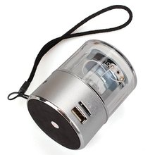 New Hot Mini Cassa Altoparlante Speaker Luce Luminosa con Stereo FM MP3 USB/TF Argento