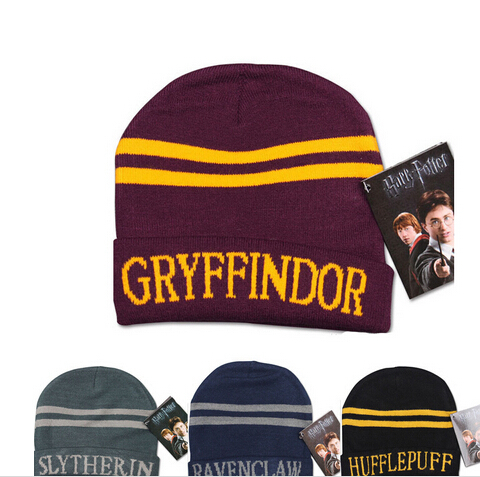 Harry Potter 4 Colors Hats Gryffindor Cap Slytherin Beanies Ravenclaw Skullies Winter Hat Free shipping 1pc