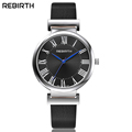 REBIRTH Classic Ladies Trend Watch Roman Numerals Silver Watches Exquisite Casual Fashion Leather Wristwatch Clock New