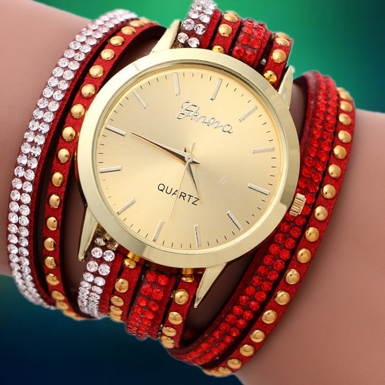 New 2015 Fashion Dress Wristwatches Geneva DIY Korea Cashmere Quartz Watch Women Rhinestone Gold Plated Bracelets