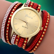 New 2015 Fashion Dress Wristwatches Geneva DIY Korea Cashmere Quartz Watch Women Rhinestone Gold Plated Bracelets