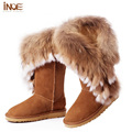 100%genuine Leather Real Naturte Arctic Fox Fur Tassel Snow Boots For