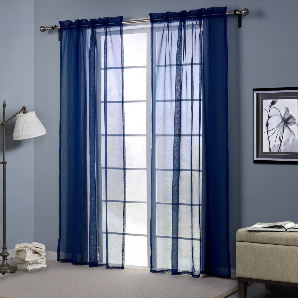 Yarn Curtains Solid Navy Blue Window Tulle Translucidus Curtains