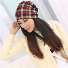 2015 Autumn Winter Caps font b Plaid b font Cotton Hat Unisex Beanies Muffler Hats Scarf