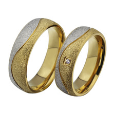 fashion CZ diamond couple rings for men women 18k gold plated stainless steel wedding ring pair fine jewelry anillos GR027
