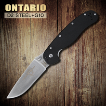 2015 HOT Ontario RAT modelo 1 outdoor adventure y formación EDC del bolsillo plegable del cuchillo AUS-8 hoja negro G10 Handle envío gratis