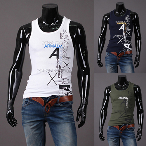 Han edition 2015 summer fashion White men s tank tops printing tide tight exercise