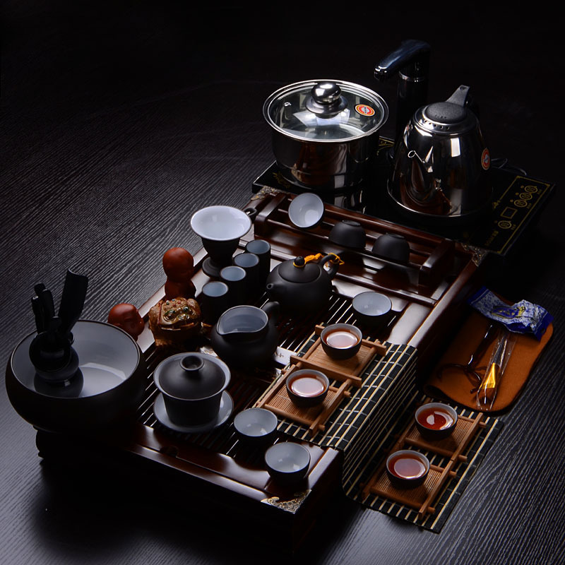 Ceramic kung fu tea tea set one induction cooker solid wood tea tray