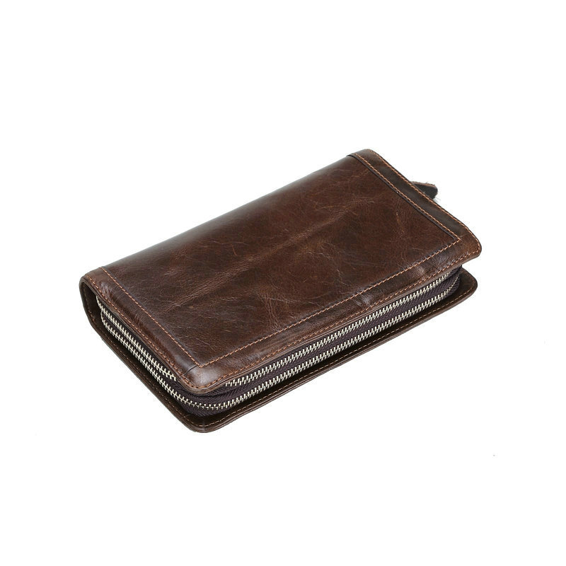 2016 New Genuine Leather Clutch Wallet Cow Leather Men Clutch Wallets Double Zipper Male Purse ...