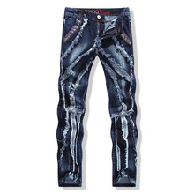 2016 New Famous Brand Balmai Jeans Men Cotton Luxury Designer Denim Pants Men Regular Ripped Holes Motorcycle Jeans Robins Jeans