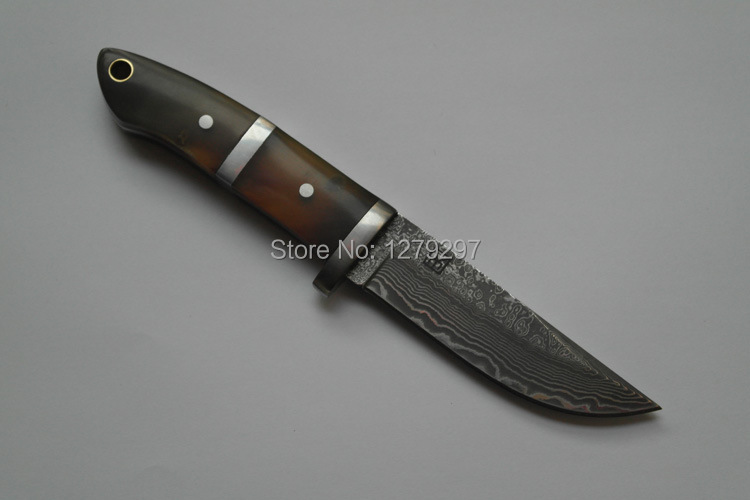 Damascus sharp knife knife tool outdoor ox horn hilt Damascus gift of knife