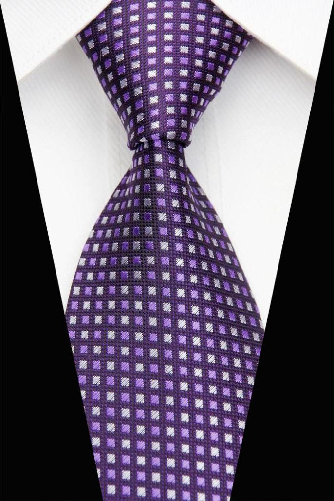 NT0541 2014 Purple White Checks New Classic Silk Polyester Man s Jacquard Woven Necktie Casual Knitted