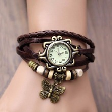Lackingone 2015 christmas gift hot sale relogio feminino leather women watches Vintage Hand Knit butterfly pendant