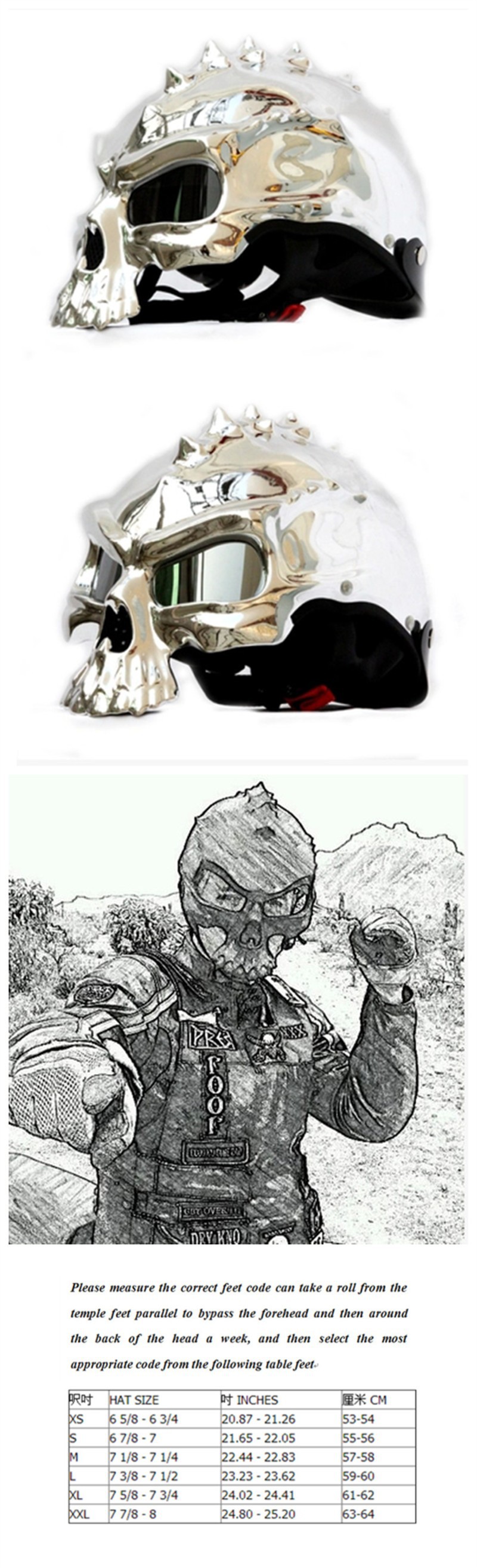 HT03SLB Standard Skull Helmet Harley Motorcycle Half Helmet Plating Silver