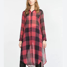 Women plaid Oversized loose blouse blusas Regata feminina split full sleeve Contrast Color casual shirt Western style brand top