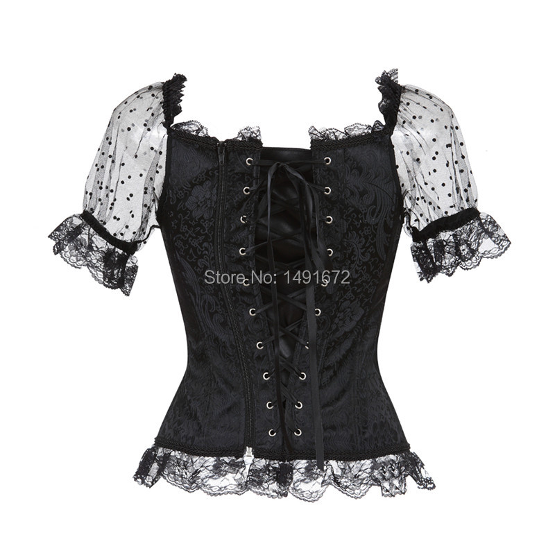 Description Picture 4 of itemSapubonva Satin Corsets and Bustiers Gothic Lace Up Vest Overbust Corsets Shoulder Straps Brocade Corselet for Women Steampunk