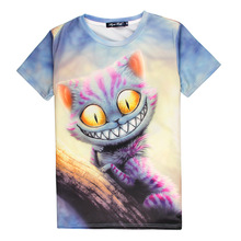 Hot Cheshire Cat 3D Print T-shirt Smile Kitty Cotton Unisex Costume Summer Tee Alice in Wonderland Shirts Casual Homme Tops