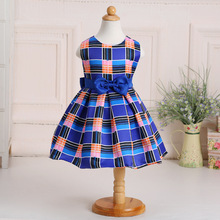 Children Summer Dress New Vogue Vestido meninas Party Costume Sleeveless Bowknot Tartan Kids Girls Plaid Dresses