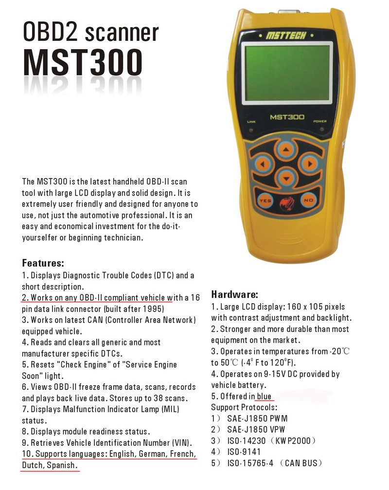 2016        obd2  MST-300 --   